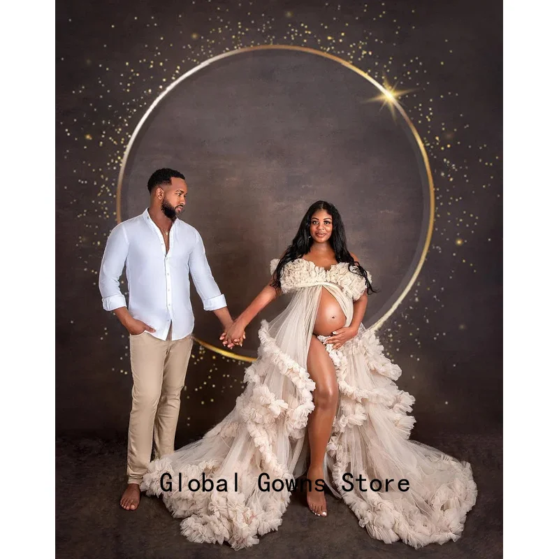 Ivory Ruffle Prom Dresses for Pregnant Women Tiered Tulle Photography Dressing Gown Elegant Baby Shower Vestidos Customized