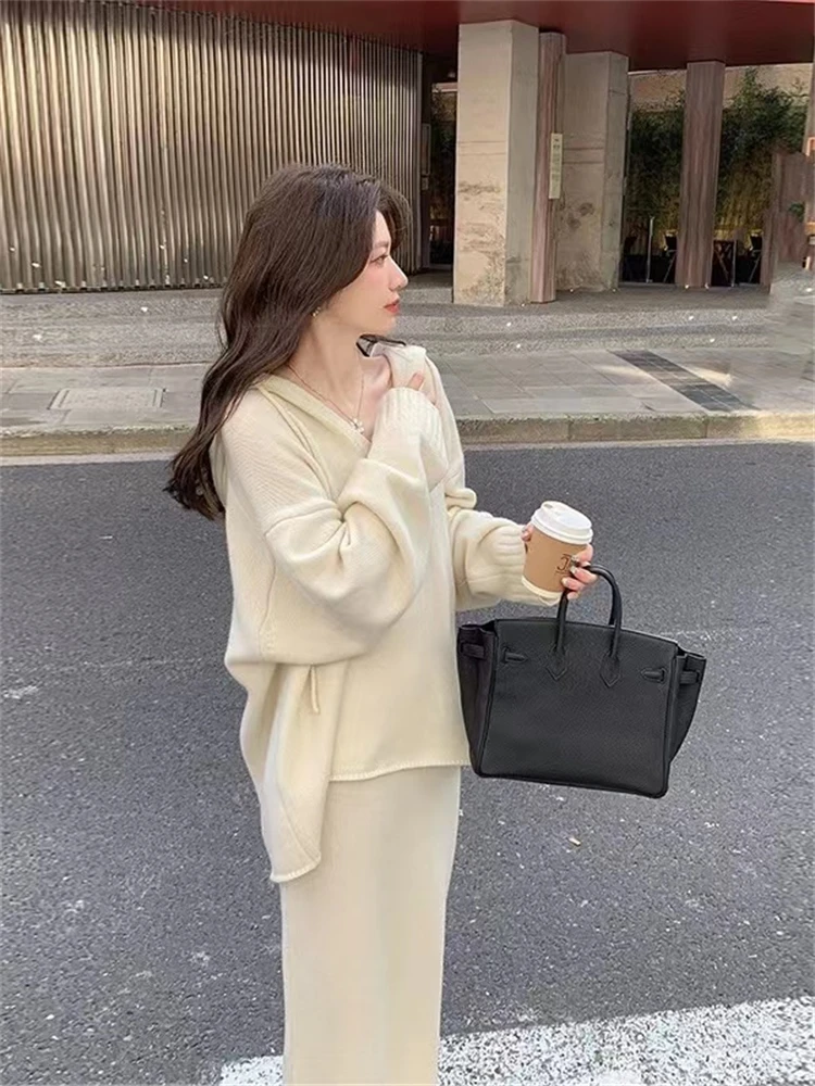 Women Sweater Winter 2 Piece Sets Elegnat Knitted Suits Female Sweaters Vintage Womens Skirt High Waist Autumn Vintage Vestidos