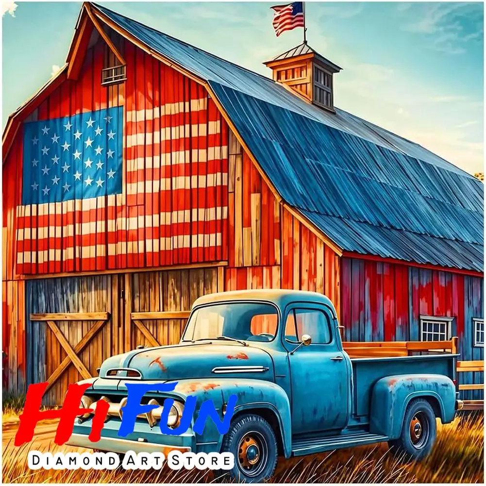 

5D DIY полная квадратная алмазная мозаика патриотический пикап от сарая сельская Америкабина алмазная живопись картина вышивка подарок