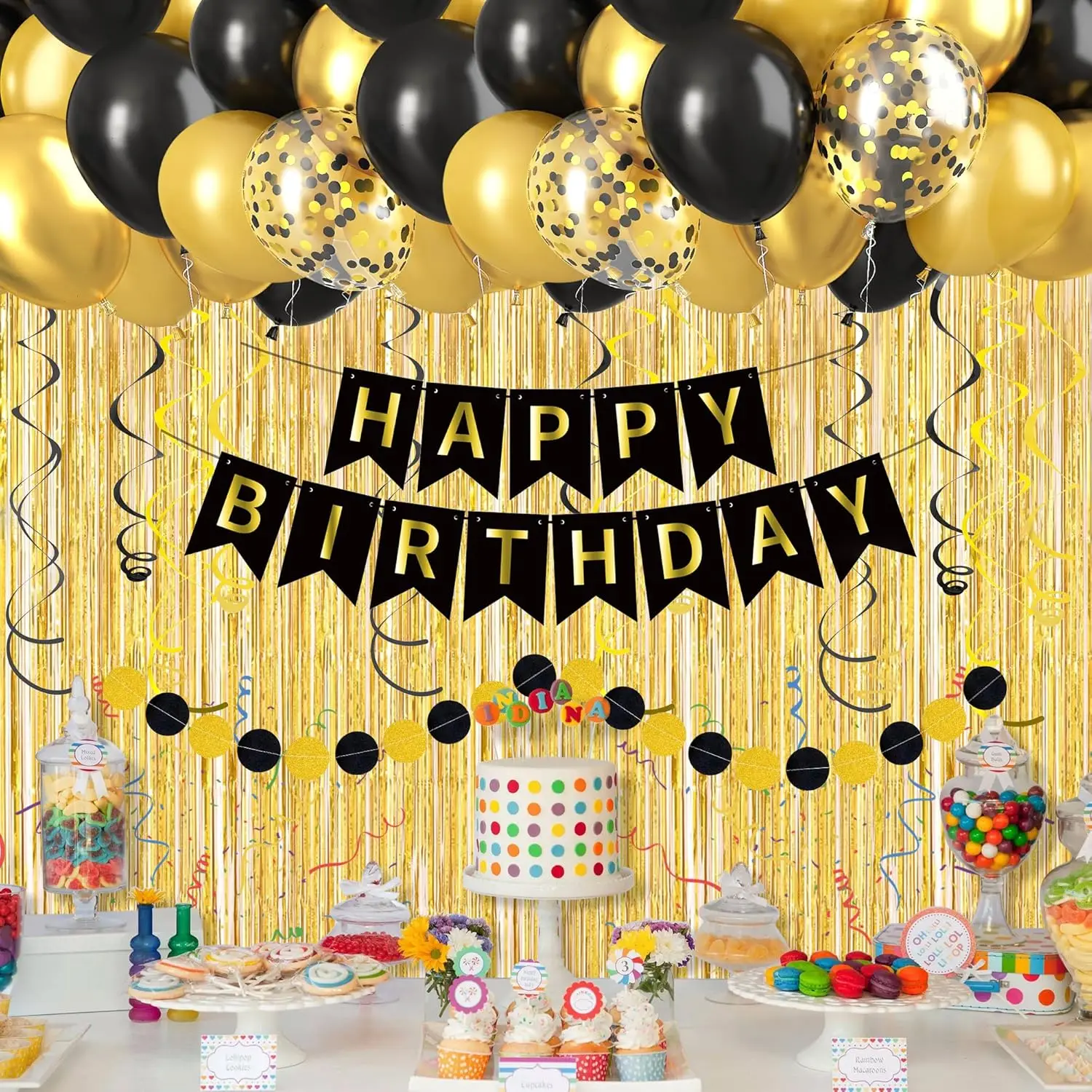 بالونات زينة عيد ميلاد سعيد باللون الأسود والذهبي، لافتة بالونات من اللاتكس على شكل قوس جارلاند لمستلزمات حفلات التخرج وحفلات الزفاف #1