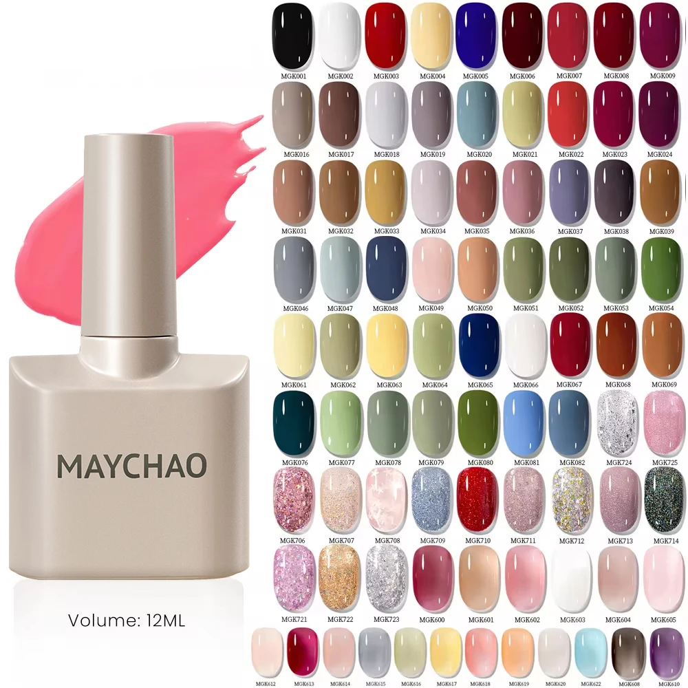 MAYCHAO Gel Nail Polish 12ML Full Coverage Base Top Coat Soak Off Gel Polish UV LED Gel Semi Permanent Varnishes Design Nail Art