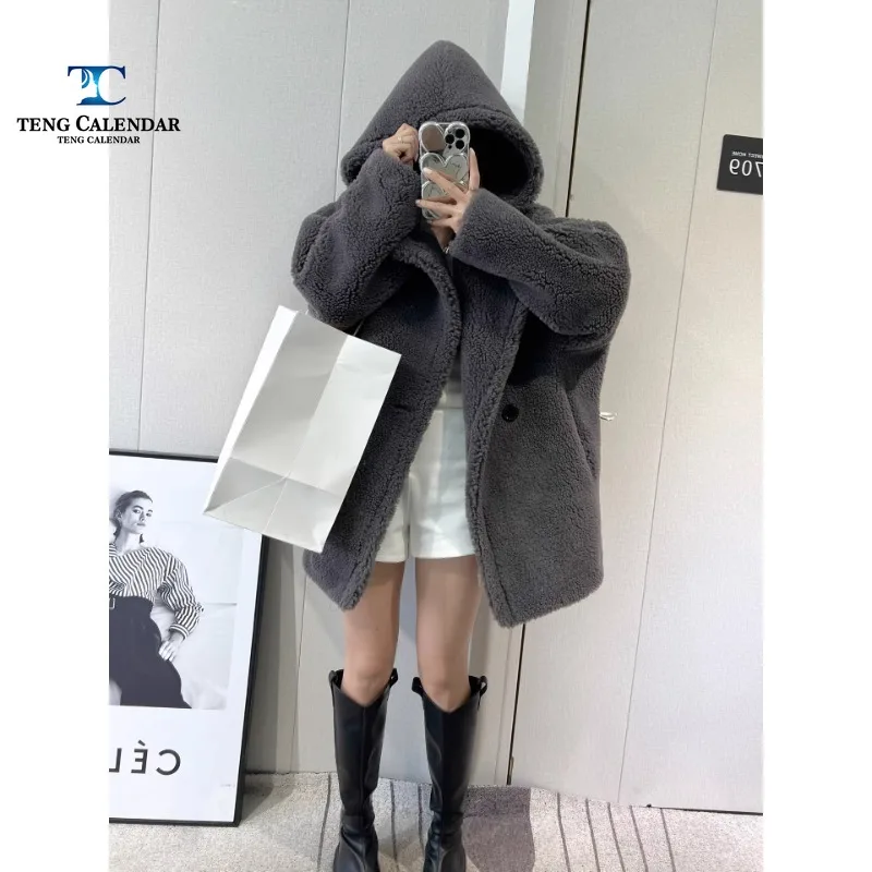 

Teddy Lamb Wool Coat for Women, Short and Small Lamb Wool, Granule Sheep Shearing, Fleece Hooded Fur Coat, New Style, Winter