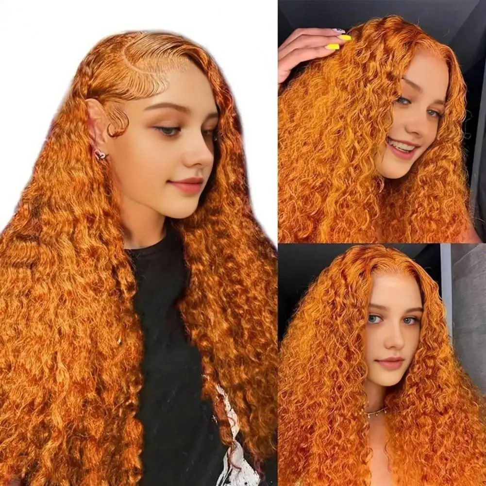 18、24 Inch Women Long Afro Curly Wig Natural Looking High Temperature Fiber Fluffy Middle Part Lace Front Kinky Synthetic Wig