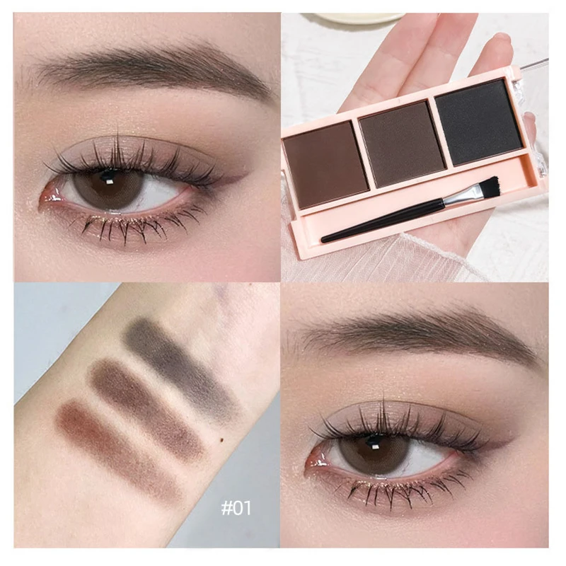 3-farbiges Augenbrauenpuder-Set mit Pinsel, natürliches mattes Finish, langlebig, farbbeständig, vielseitiges Kontur-Make-up-Set für Natur