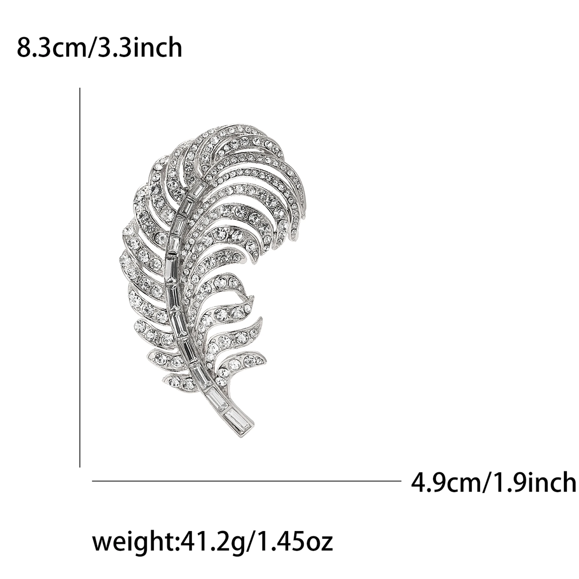 Beaut&Berry Beautiful Rhinestone Large Feather Brooches for Women Dress Pins Friends Party Gifts Banquet Jewellery Accessories