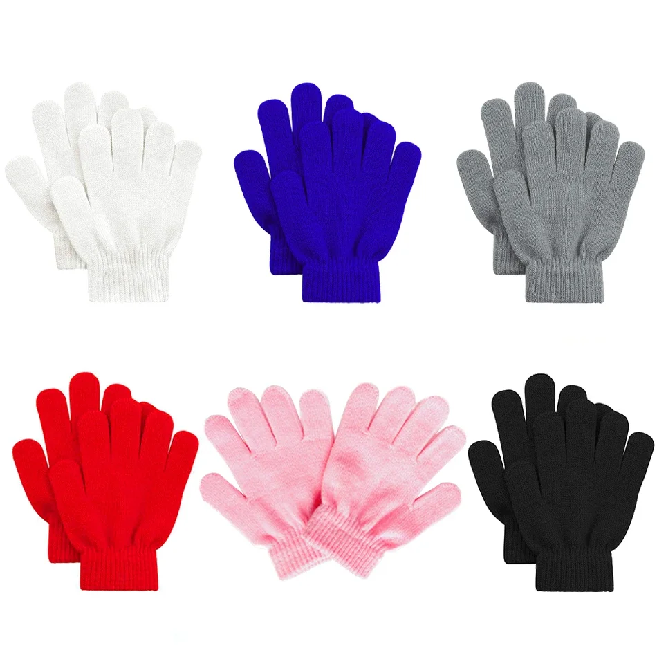 

Kids Gloves Autumn Winter Keep Warm Boys Girls Candy Color Stretch Knitted Mittens Children Full Finger Gloves Clothes Accessory