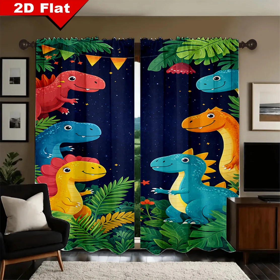 Cute dinosaur animal pattern Print Drapes Room Darkening Window Curtains for Home Decor,Rod Pocket Blackout Curtains Bedroom