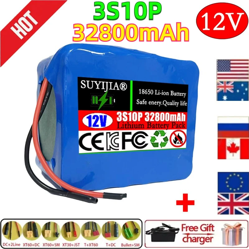 12V 32.8Ah 3S10P for 12V Electrical Appliances, Electric Toys, LED Lighting, Battery Speakers, 18650 Rechargeable Battery Pack