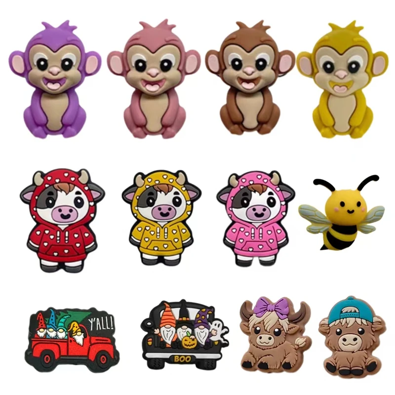 5/10 3D Monkey Silicone Beads And New Cow Theme Flat Beads, DIY Pacifier Chain, Bracelet, Necklace, Jewelry Accessories