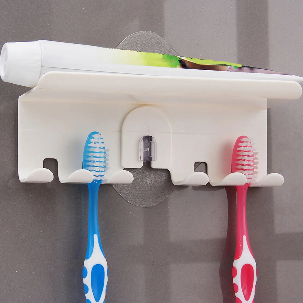 4 Slots Wall Mount Toothbrush Holder Self Adhesive Toothbrush Storage Organizer for Shower Toothpaste & Toothbrush Hanger