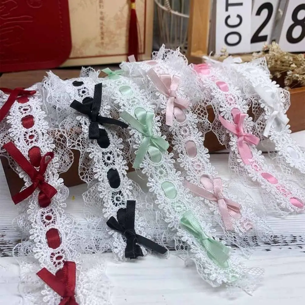New 1Yard Lace Trim Ribbons Bows & Pleated Handmade Fabric Floral Lace Ribbon Lace Edge Ruffle Trim Shower