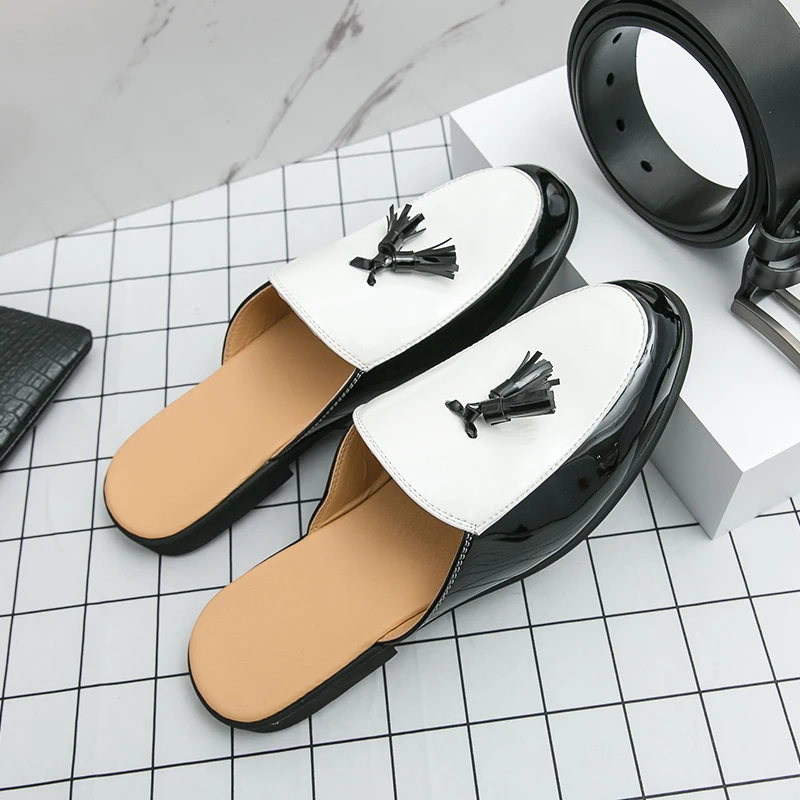 Summer Men Fashionable Semi-towed Leather Shoes European-style One-foot Casual Lightweight Breathable Business Brand Slippers