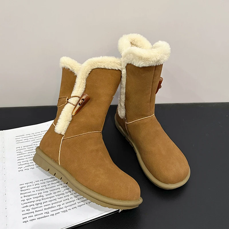 

Женские зимние ботинки на меху на плоской подошве, теплая спортивная обувь, замшевые ботинки челси, зимняя трендовая короткая плюшевая обувь 2024, прогулочная обувь для бега, Mujer Botas