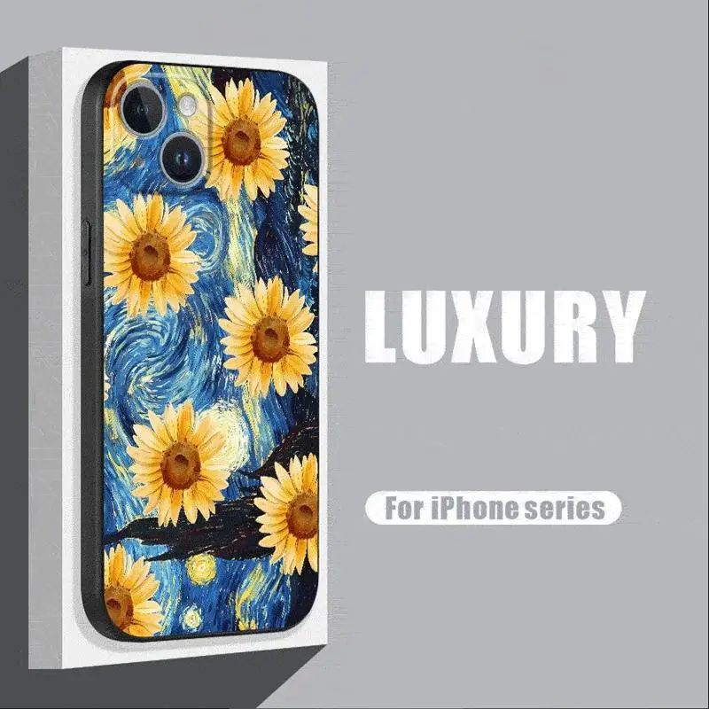 Van Gogh Starry Sunflowers Silicone Phone Case for Apple iPhone 15 Pro Max 1413 11 Pro 12 Mini SE X XS Max XR 78 Plus Soft Cases