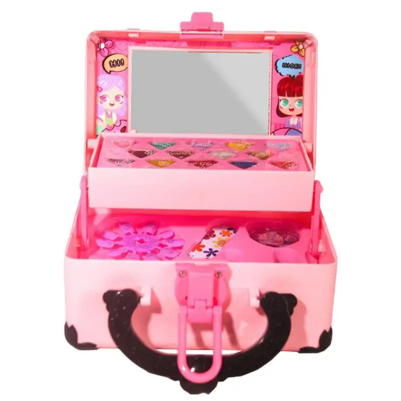 Ensemble de maquillage pour enfants, véritable ensemble cosmétique, jeu de simulation pour filles, jouets de maquillage pour enfants, ensemble de vanité de beauté avec étui à cosmétiques