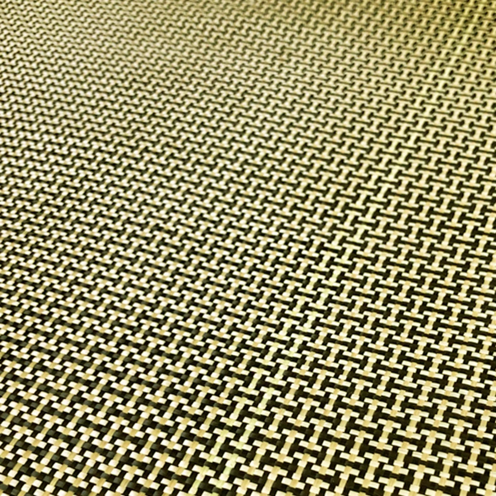 1500D / 3K 200gsm Yellow Carbon fiber mixed Fabric Plain Hybrid Carbon Kevlar Cloth 12