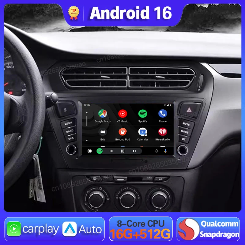 Android 16 Carplay Auto For Peugeot 301 For Citroen Elysee 2013 Car Radio WIFI+4G Multimedia 360 Camera Player 2Din Stereo Video