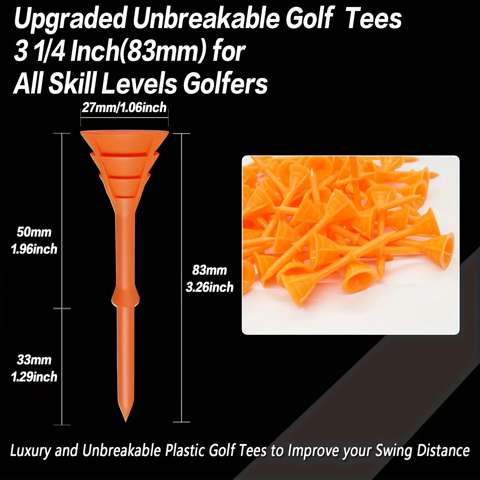 Golf Tees Plastic Unbreakable Tee 3 1/4 Inch 24 Pack, Durable Stable Golf Tee - For Golfers - Suitable for All Golf Courses