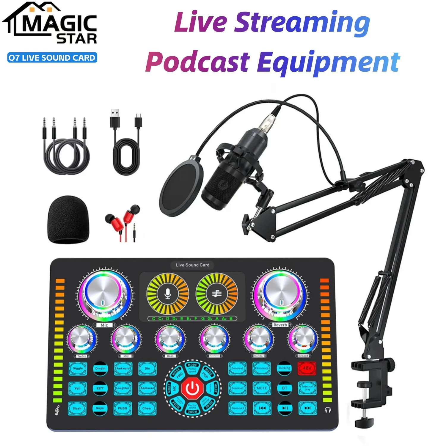 

Live broadcast equipment, Q7 live sound card audio mixer, supports mobile phone/computer/PC, suitable for live broadcast,podcast