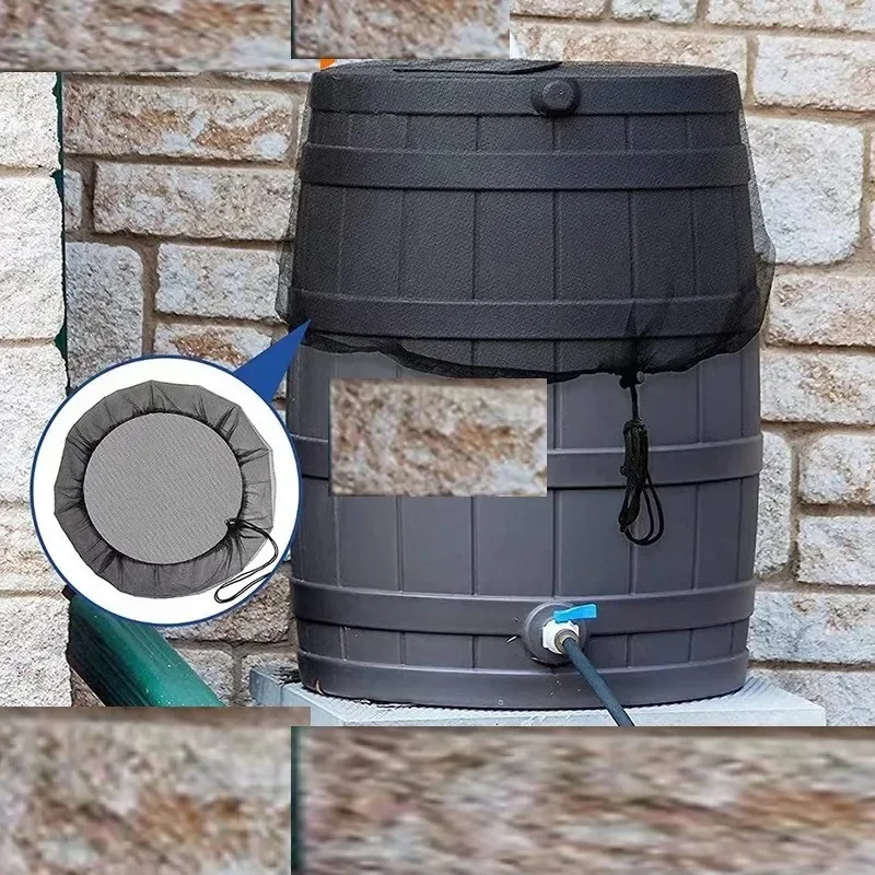 Mesh Cover for Rain Barrel, Rain Barrels Screen Water Bucket Covers Net with Drawstring To Leaves and Debris Out Rain Collection