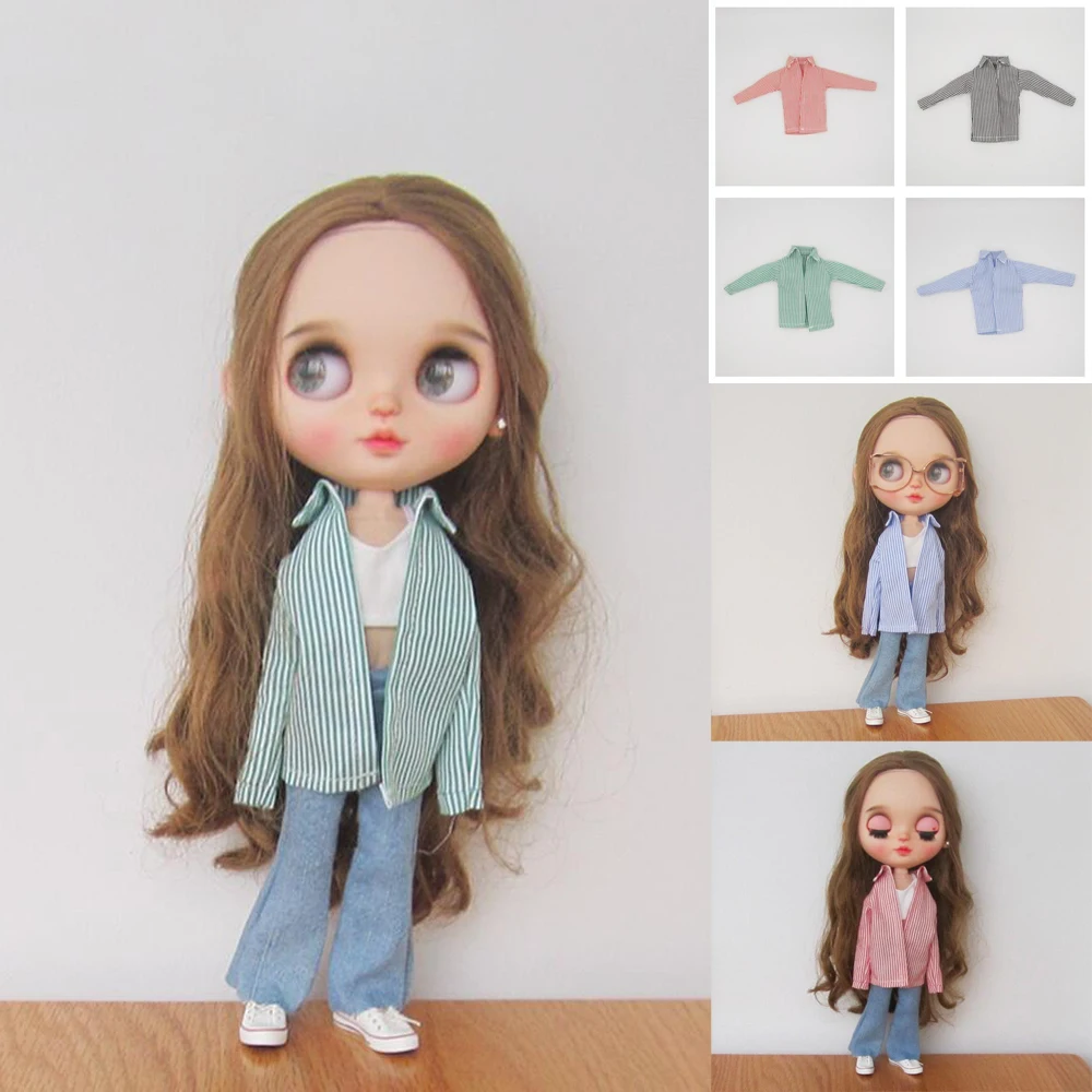 D05-P218 children toy 1/6 blyth ob24 ob27 azone19 joint BJD doll clothes Striped shirt flared jeans