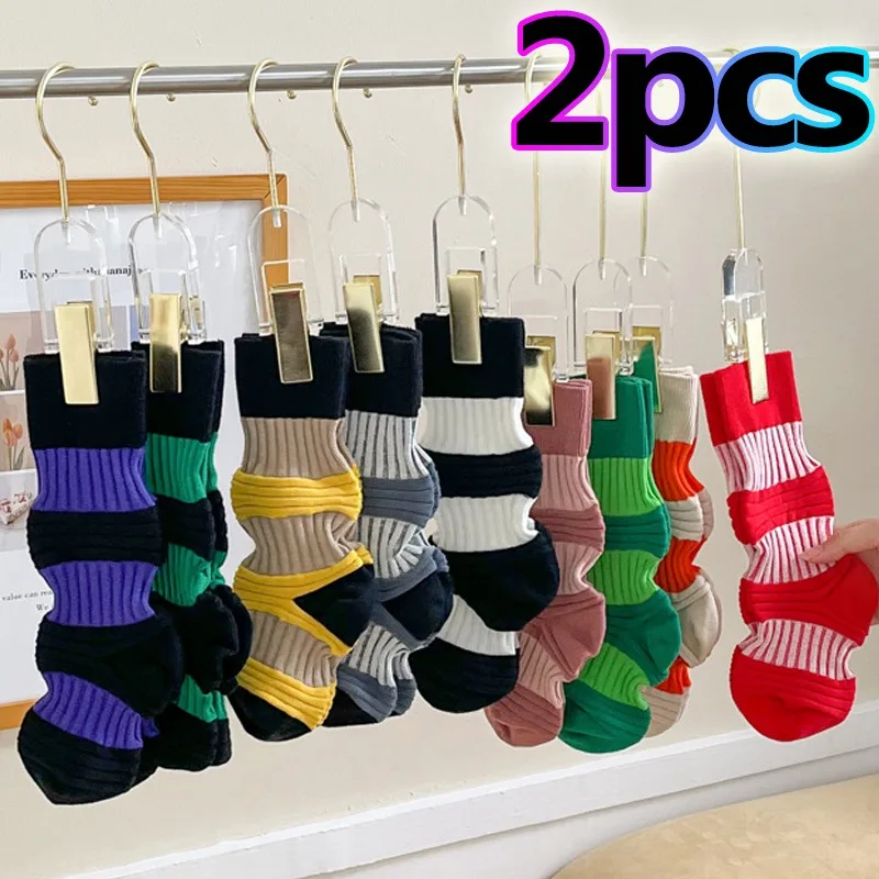 

2023 Fashion Stripe Lantern Middle Tube Stocking Women Y2K Colorful Socks Ins Design Female Spring Summer Simple Solid Color Sox