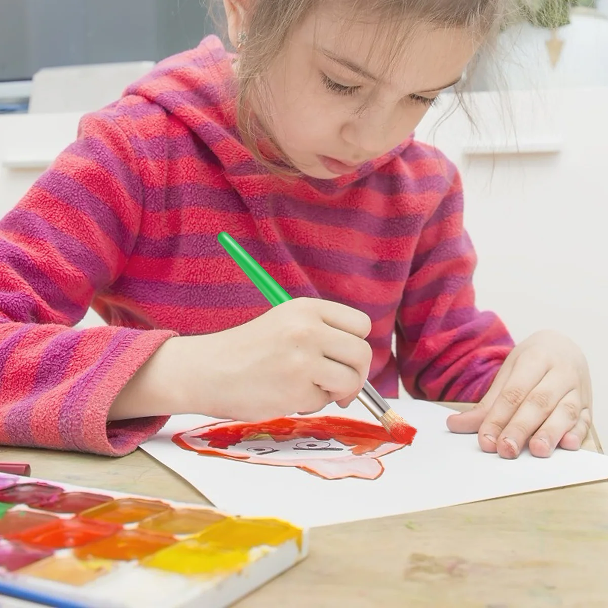 

4Pcs Childrens Painting Brush Set Premium Bristle Hair Head Durable Long-Lasting Use Easy Grip Control Art Craft Hobby School