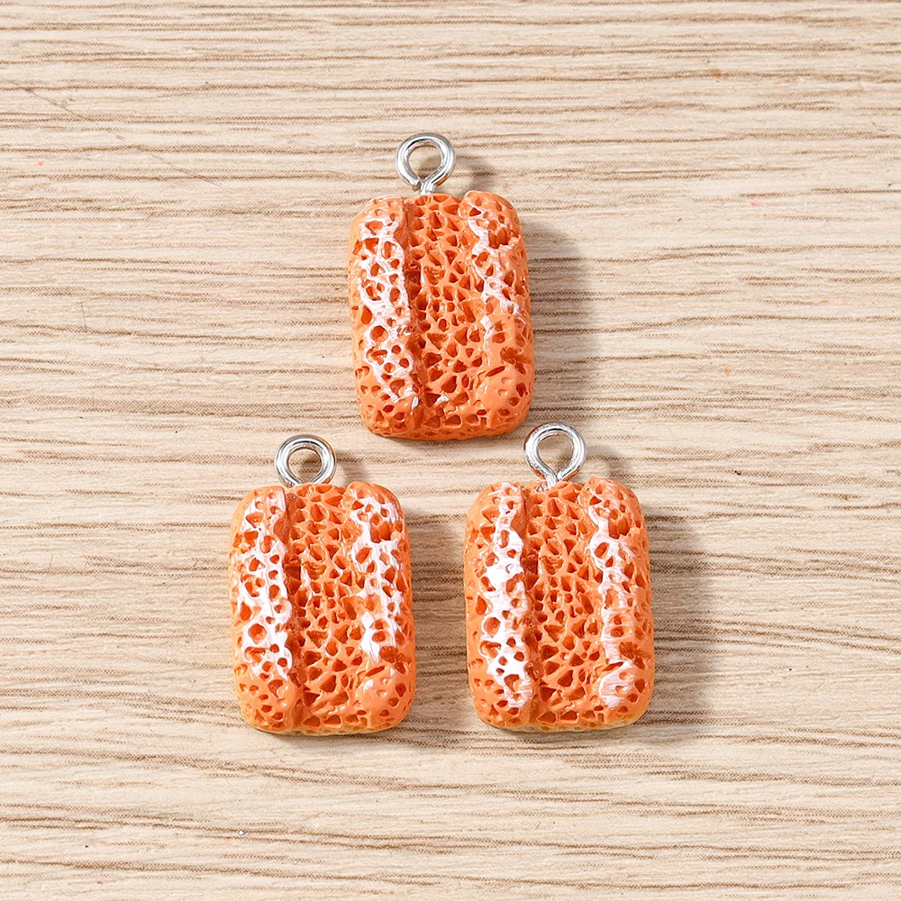 Tusember 10 Stück Niedliche Waffel-Croissant-Anhänger aus Harz, Keks-Anhänger für DIY-Schmuck, Schlüsselanhänger, Armbänder und Bastelzubehör – Detail 10
