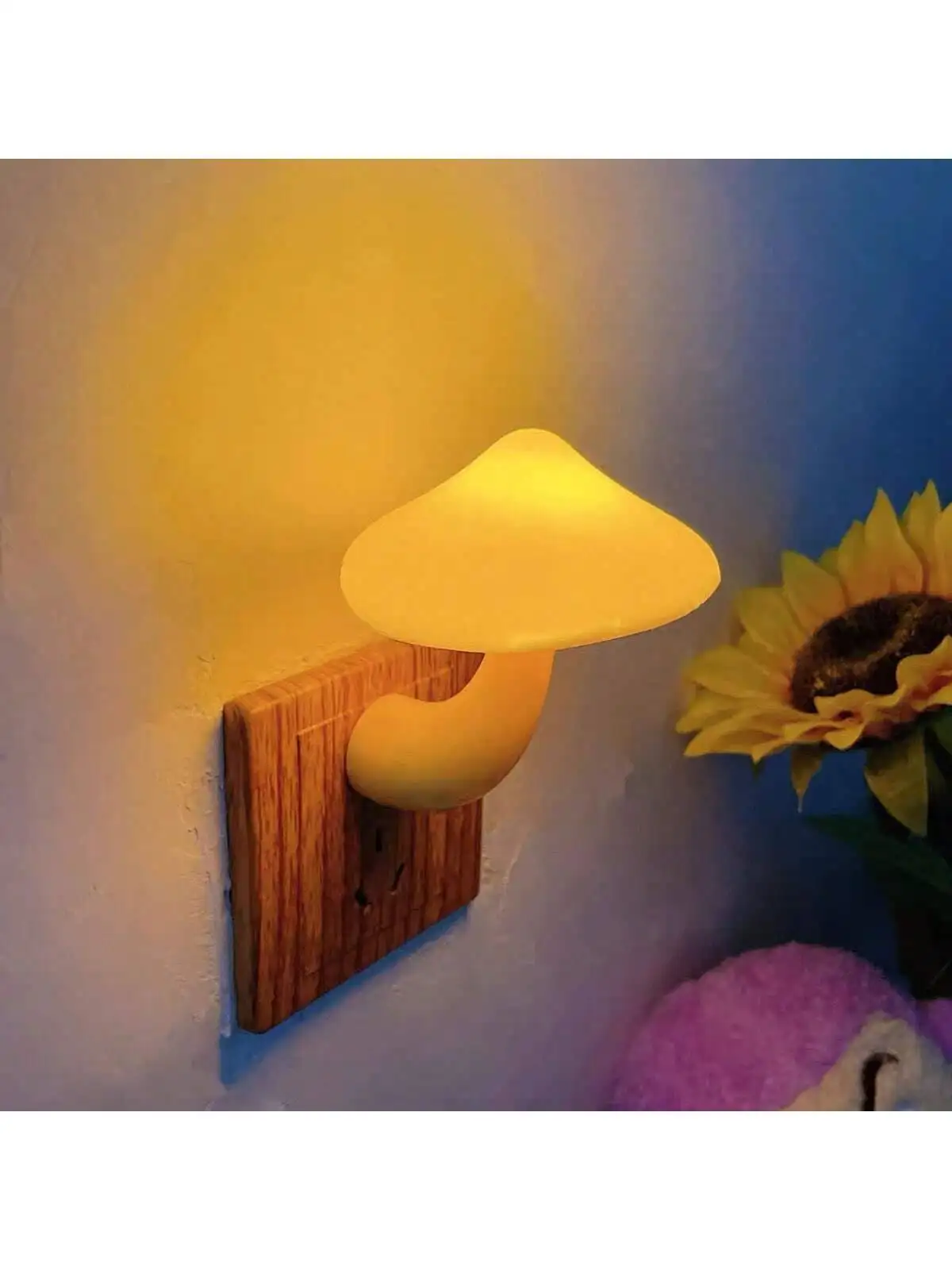 

1pc Led Light Controlled Mushroom Night Lamp (with Plug) For Bedroom (eu/ Standard), Yellow, Sleep Aid, Atmosphere Light