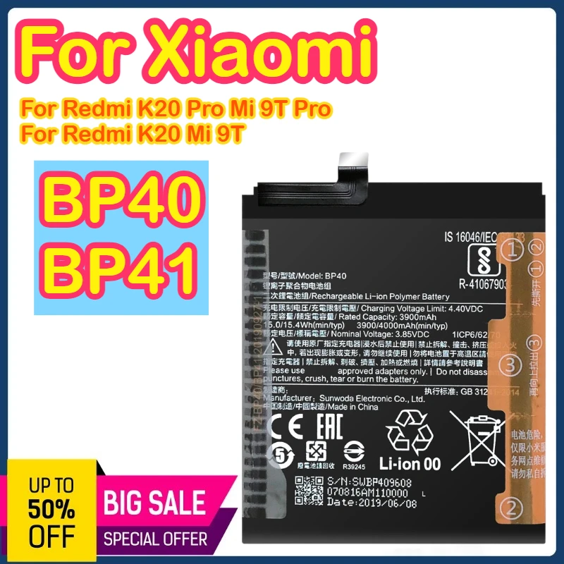 

BP40 BP41 4000mah 3.85V Battery For Xiaomi Redmi K20 Pro Mi 9T Pro 9TPro K20pro K20 Mi 9T mi9T Bateria BP40 BP41