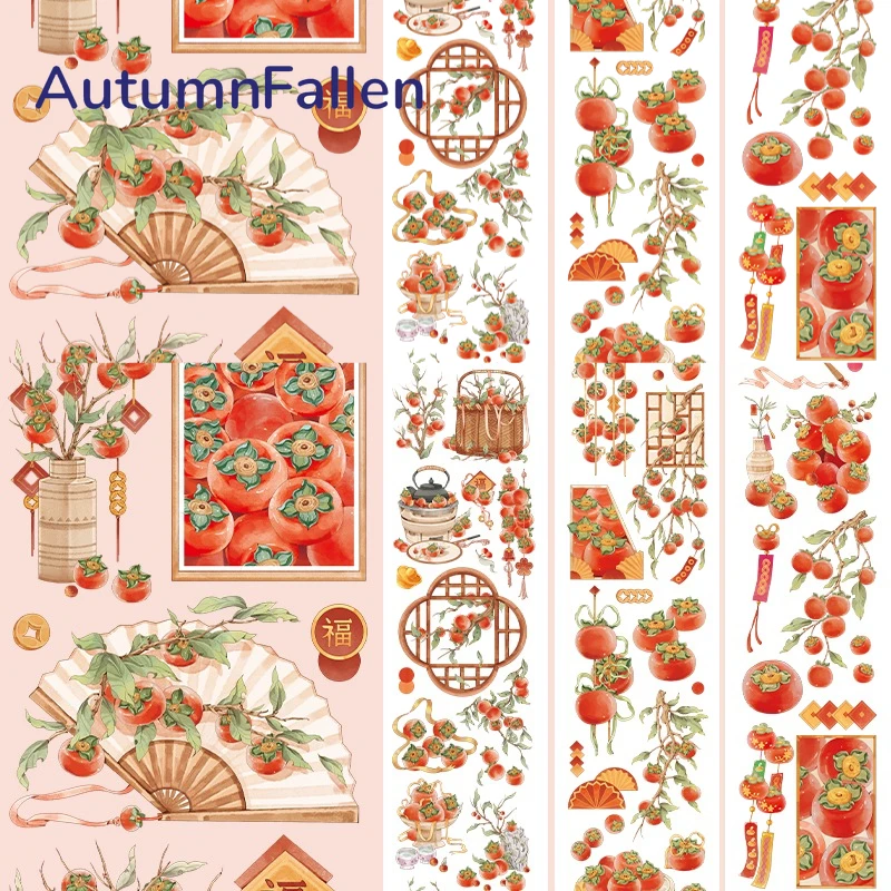 2 m/Rolle Laser Golden Persimmon PET Washi Tape Chinesische Fu Transparente Aufkleber Dekorative Klebeband Für Tagebuch Scrapbooking Journal
