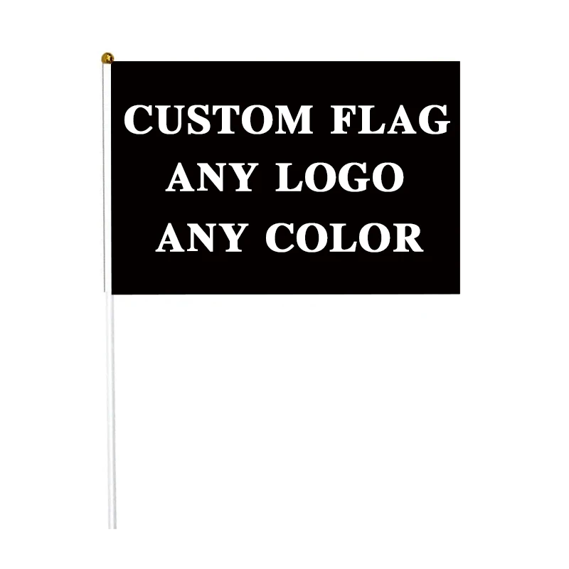 Aerlxemrbrae 14X21cm Custom Hand Flag Print Buyer's Company Logo or Design Election Banner with Plastic Flagpole