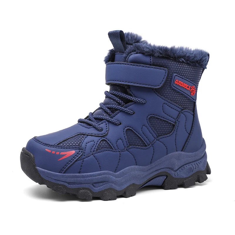 Fashion Kids Winter Snow Boots High Top Anti-Slip Warm Plush Lined Children Cotton Shoes Outdoor Hiking Boots Size 30-40