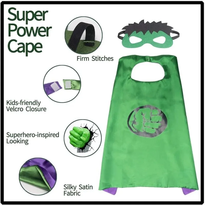 Hulk Cloak Cape Plush Hands Fists Costume with Green Cape and Eye-Mask – Complete Set of Punching Gloves Accessories for Kids