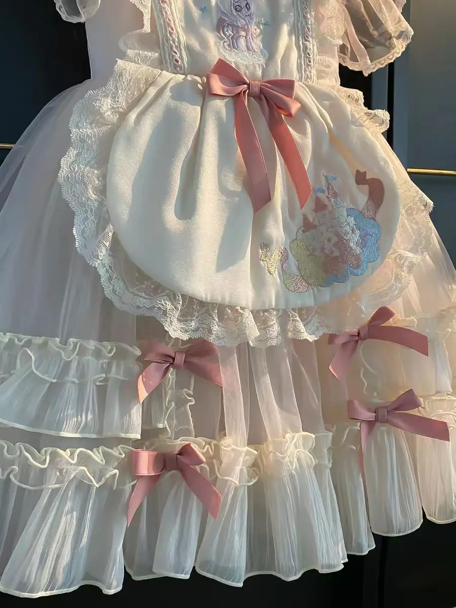 3 stücke Spanisch Kinder Prinzessin Kleid Eid Kleid Lolita Geburtstag Kleid Vitange Mädchen Maid Kleid 0-6years Blume Mädchen Kleider – Detail 4