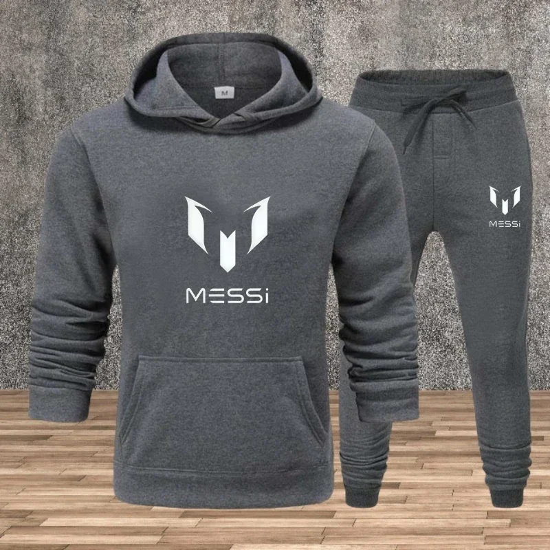 

Men's Long-sleeved Hooded Sweatshirt and Printed Long Pants Sportswear Set, Autumn and Winter Running Casual Men's Set 2025
