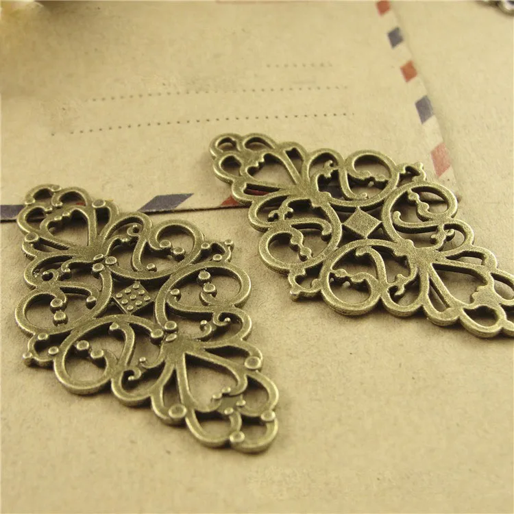 10pcs 25x42mm Antique Bronze Flower Motif Charm Pendant for Diy Necklace Jewelry Making Findings  Handmade Craft