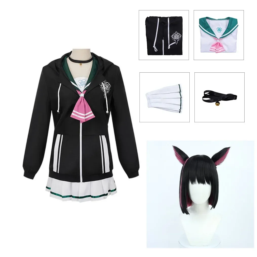 أنيمي الأزرق الأرشيف كيوياما كازوسا تأثيري حلي للنساء XS-XXXL فتاة قلنسوة سوداء بحار الدعاوى تنورة الوردي ربطة القوس فيونكة هالوين