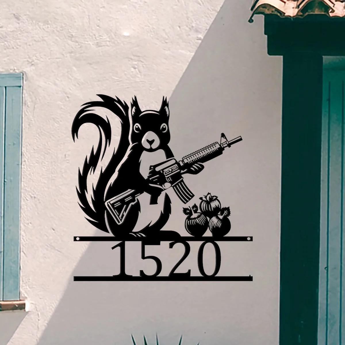 Custom Squirre Custom Metal Sign, Cute Squirrel Wall Art, House Number Metal Sign, Home Number Metal Signs, Squirre Personalized