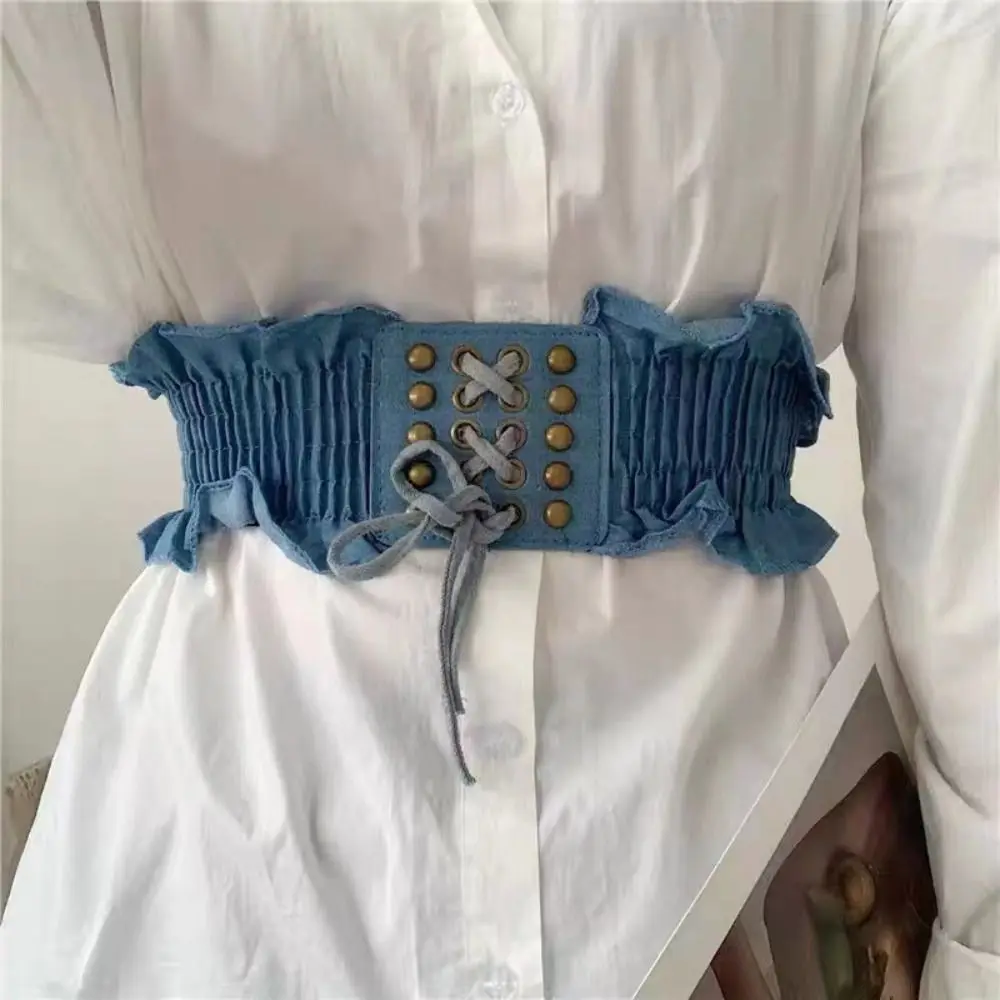 التخسيس القماش الدنيم بسط Cummerbunds عالية الخصر الدانتيل الإناث حزام فستان حزام مرونة واسعة حزام الخصر فستان