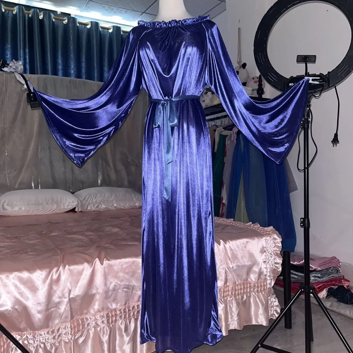 Glossy Women's Satin Long Dress Loose Soft Pajamas Maxi Dress Pullover Elegant Dresses Sleeping Wear - view 4