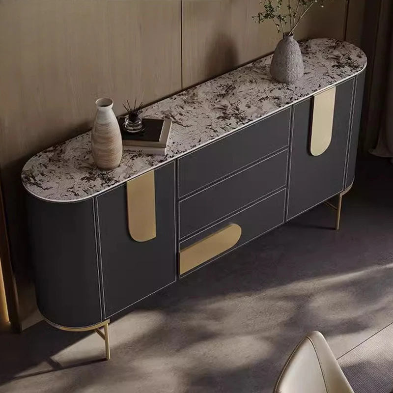 

Minimalist rock slab dining side cabinet Modern simple entry hall cabinet Against the wall Locker Italian saddle leather porch