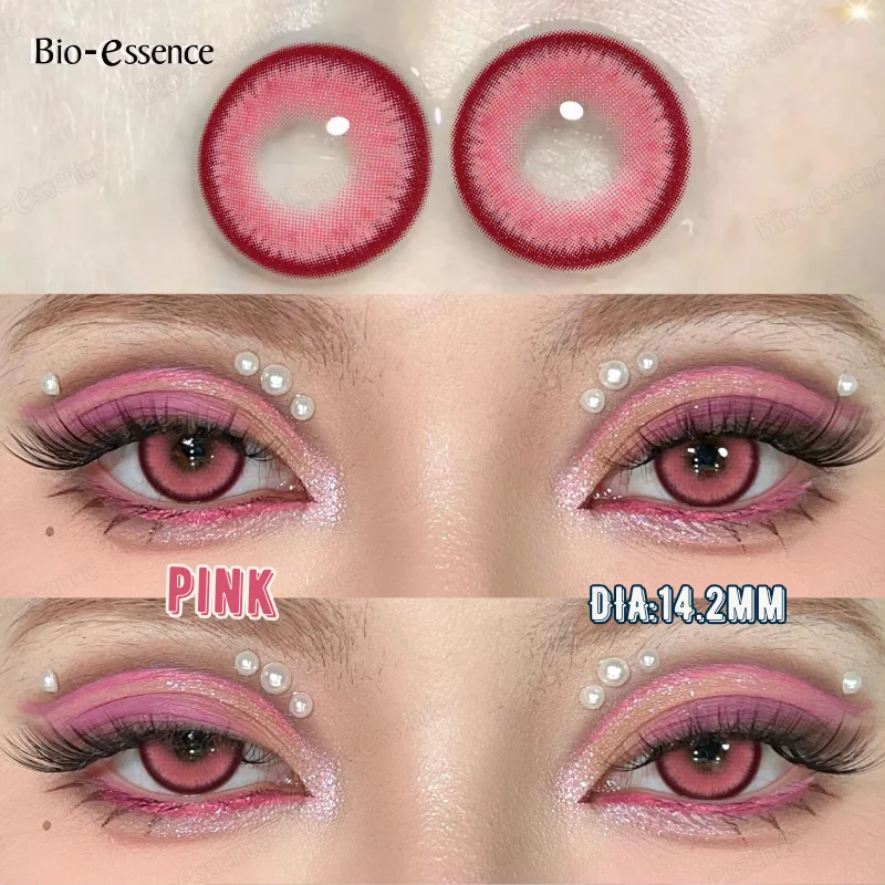 Bio-essence rosa farbige Kontaktlinsen mit Myopie, jährliches rotes Colorcon, Cosplay, Kosmetik, Make-up, Schüler, bunte Linse für Augen