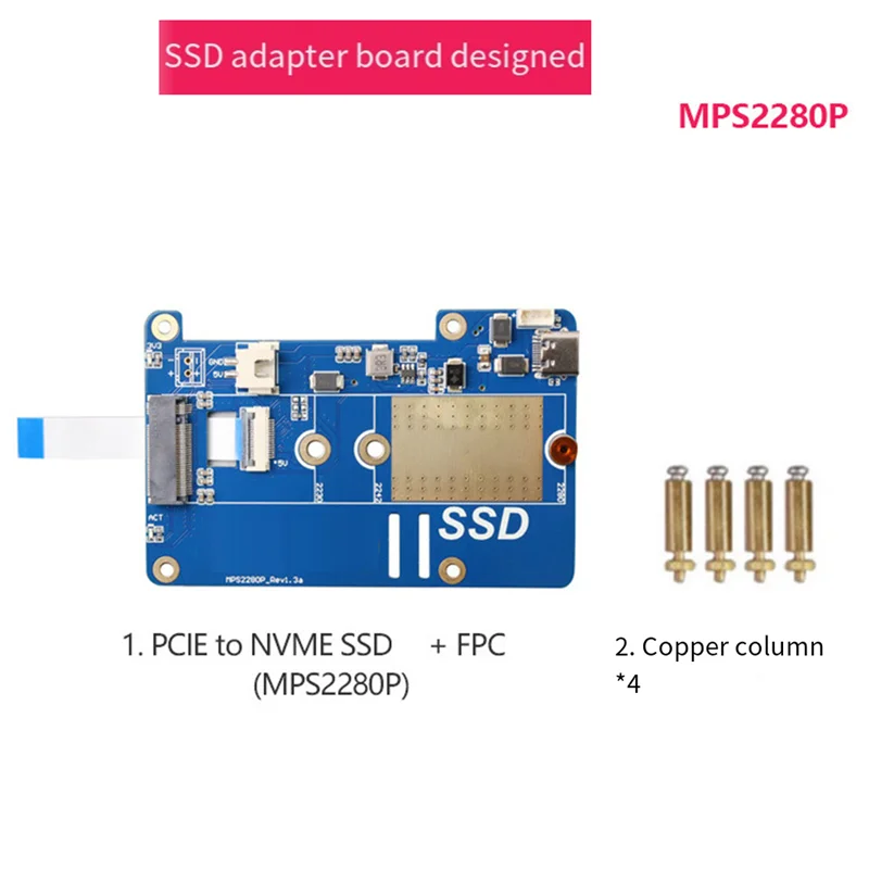 

MPS2280P PCIE M.2 NVME SSD HAT For Raspberry Pi 5 Support 2280 2230 2242 Gen 3 Expansion Board