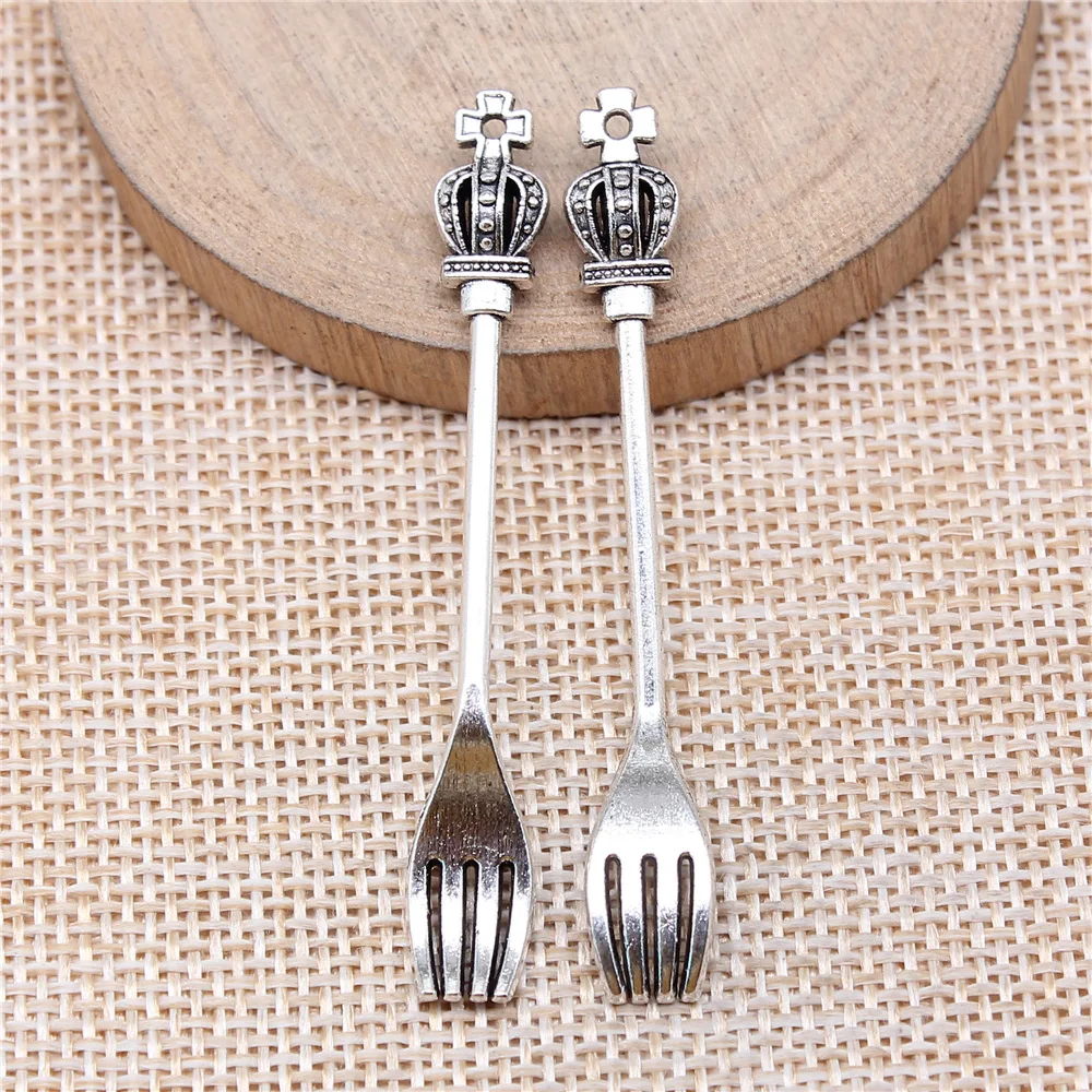 IFOCUS 10pcs/Lot Crown Fork Charms For DIY Jewelry Making Zinc Alloy 58x8mm/2.28x0.31inch