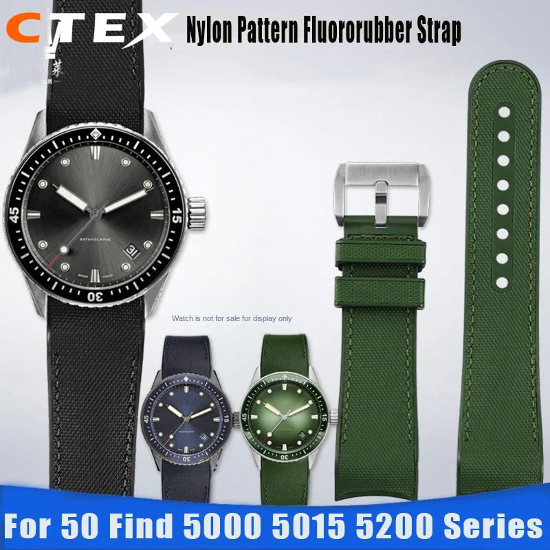 23mm Men's Bracelet Arc Mouth Rubber Strap For Blancpain 50 Find 5000 5015 5200 Series Nylon Pattern Fluororubber Watch Band