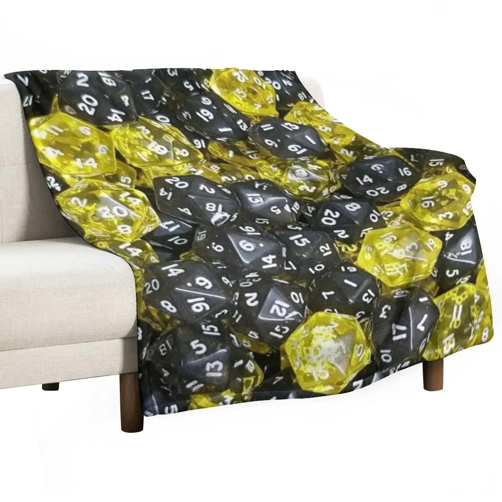 

D20 DICE (black and yellow) 20 sided Icosahedra Throw Blanket sofa bed Summer Winter beds for babies Blankets