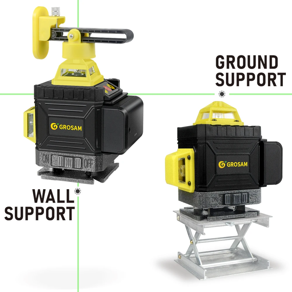 GROSAM 16 Lines 4D Green Laser Levels Self-Leveling Wireless Remote 360 Horizontal & Vertical Cross Lines With Battery