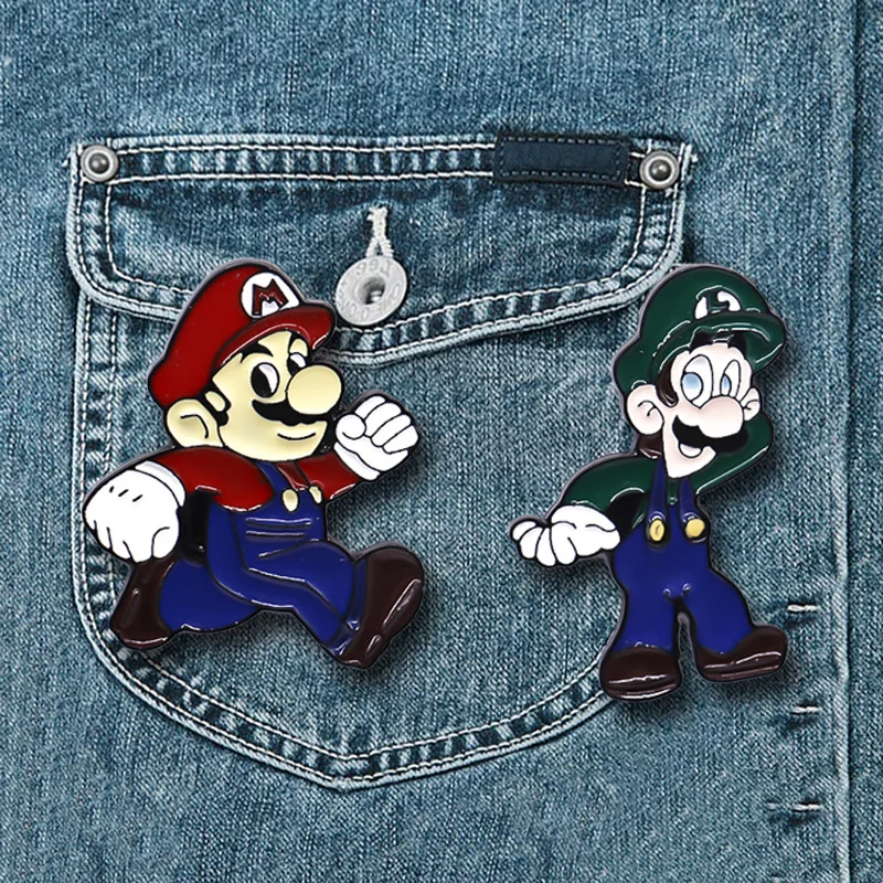 Cute Cartoon Marios Brothers Peripheral Anime Character Souvenir Brooch Decorative Delicate Clothes Lapel Enamel Pins Game Badge