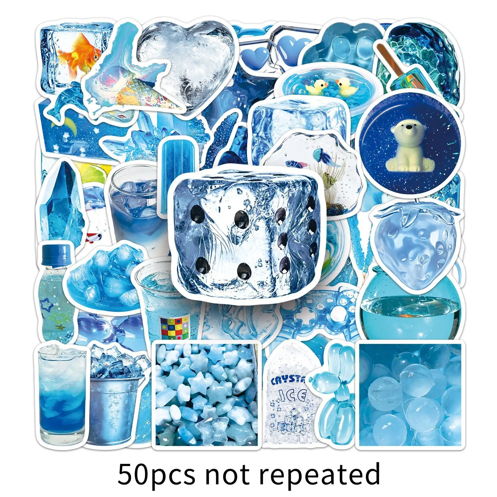 50 Stück Visuelle Kühlende Graffiti-Aufkleber Blau INS-Stil Cartoon-Dekor DIY Gepäck Handy Gitarre Scrapbook Wasserfeste Aufkleber